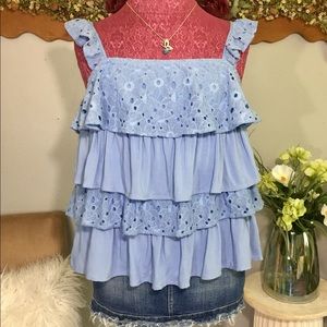 J.O.A. Flowy Light Blue Top Ruffles M NWOT